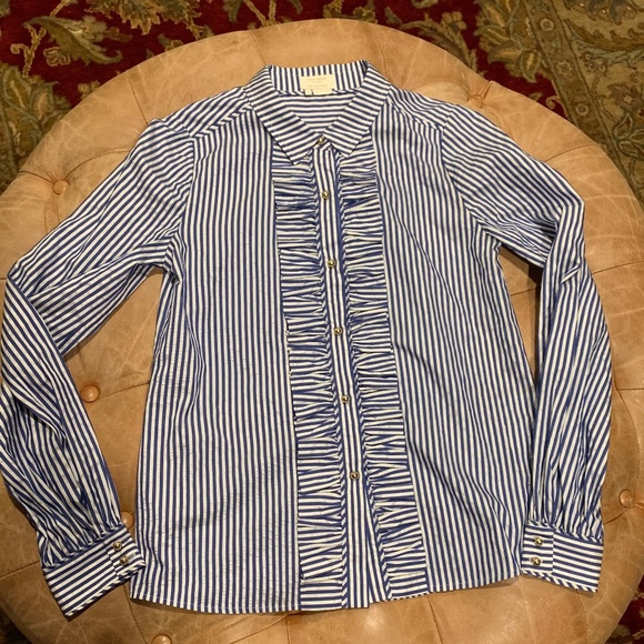 Kate Spade Silk Striped Ruffle Blouse - Picture 1 of 10